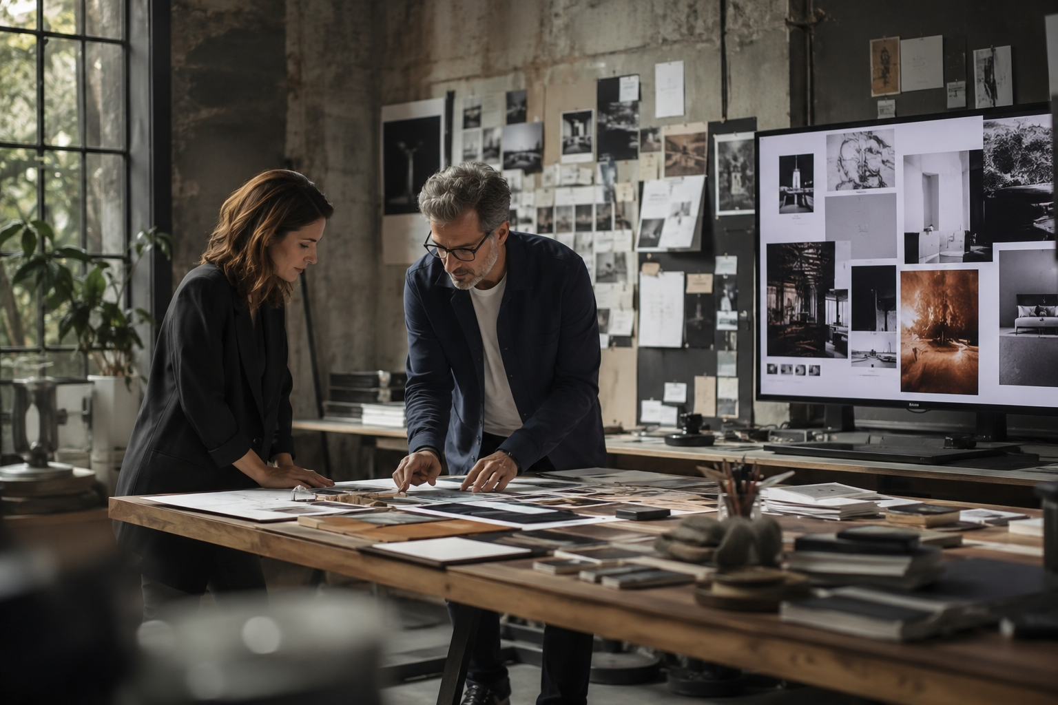 Director creativo y estratega alineando identidad visual con posicionamiento empresarial