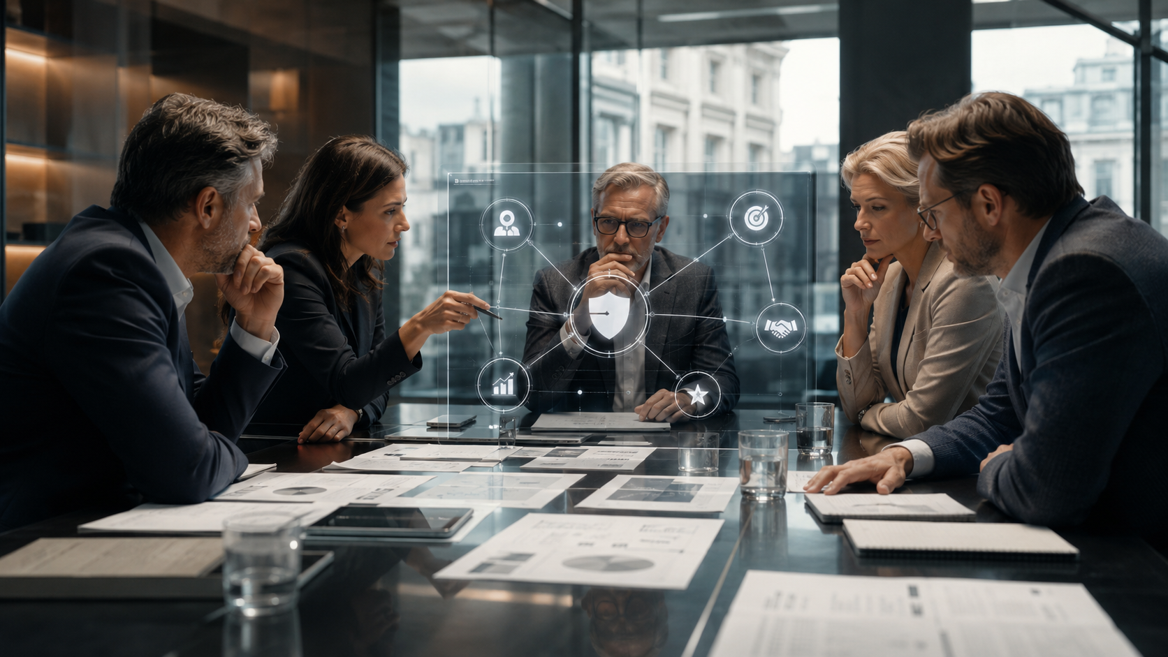 Equipo estrategico analizando senales de reputacion y credibilidad de marca