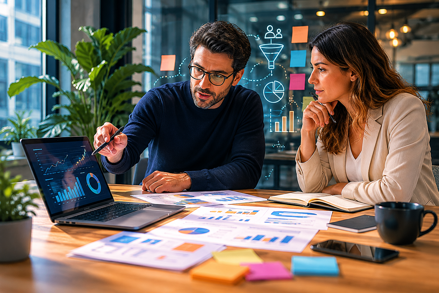 Sesion de trabajo entre estrategia y digital para alinear growth marketing con posicion competitiva